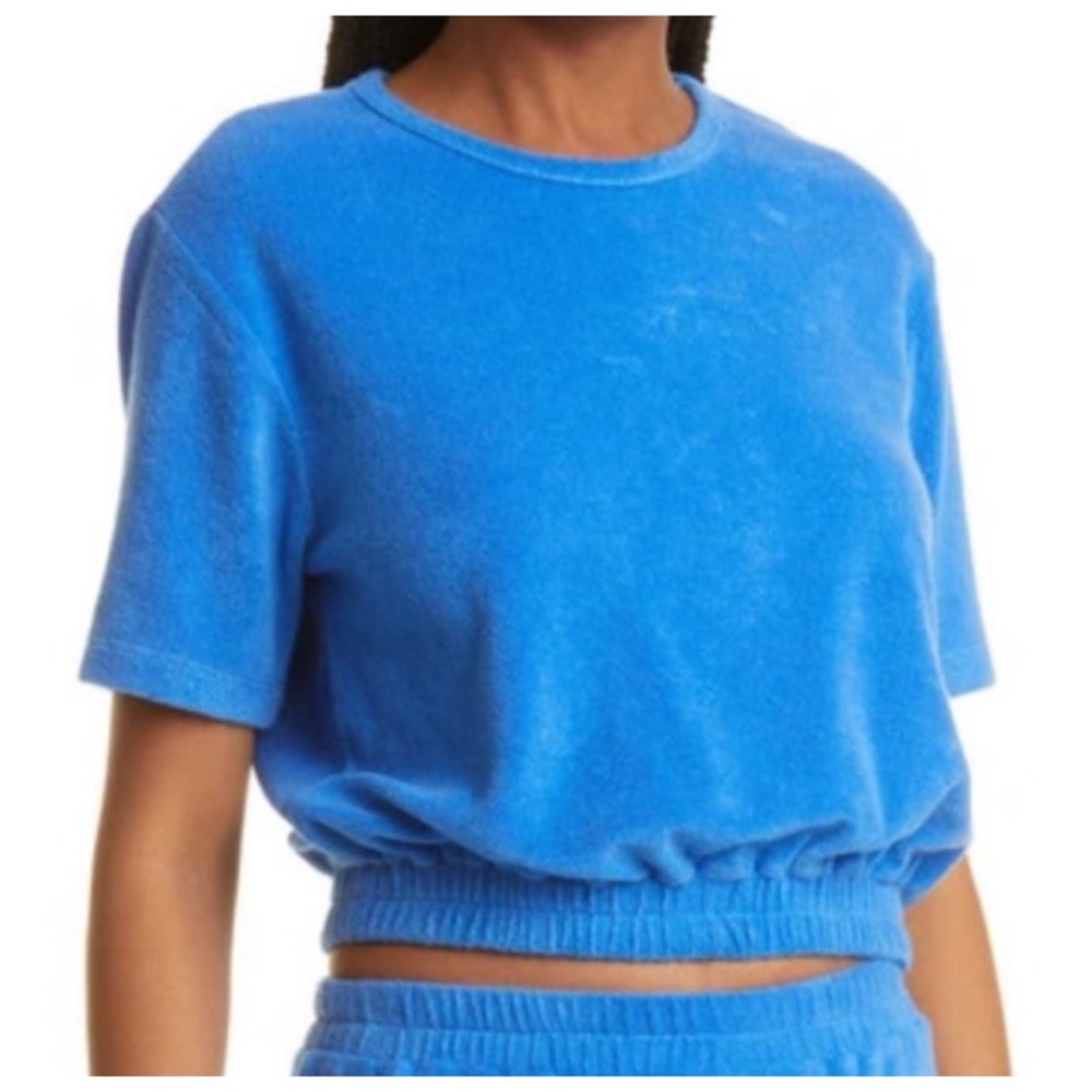 Monrow Terry Cloth Short Sleeve Cropped T Shirt Blue Size XXS